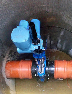 Rotork electric modular actuators controlling rainwater storage after construction of new road in Polish city